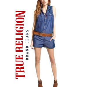 TRUE RELIGION Blue Tencel Chambray DENIM Short Jumpsuit ROMPER 🌟HOST'S P…